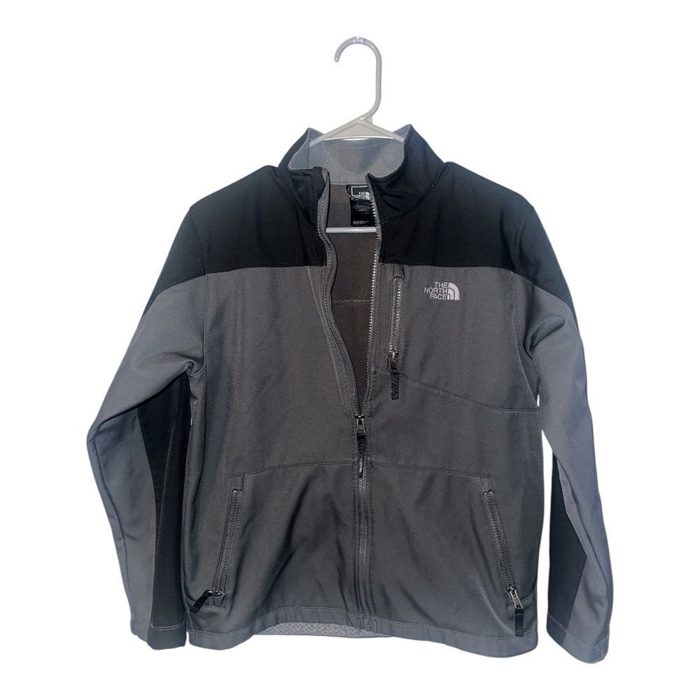 North Face Boys Gray/Black Soft Shell Fleece Lined Jacket, Large 14/16